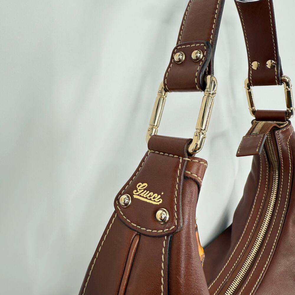 GUCCI Brown Leather Bamboo Amalfi Hobo Shoulder Bag - Picture 5 of 16